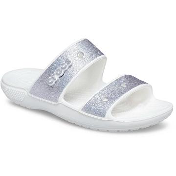 Sandalias Crocs Classic Glitter Hombre Plateados Blancos | Mexico 1236FDNM